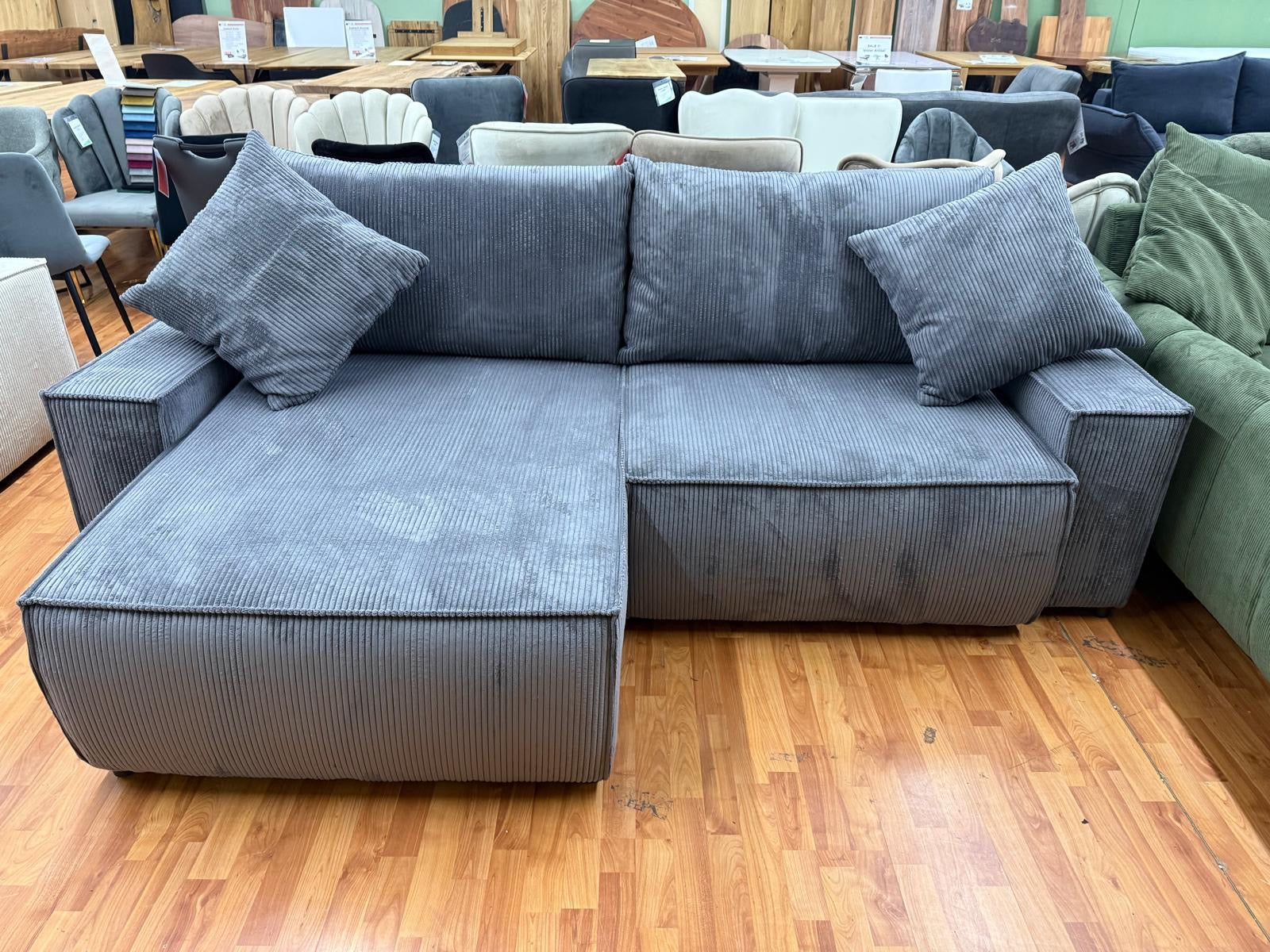 Sofa Couch Wohnlandschaft +Cord-Stoff +Seiten wechselbar +Bettfunktion – möbel-outlet-24